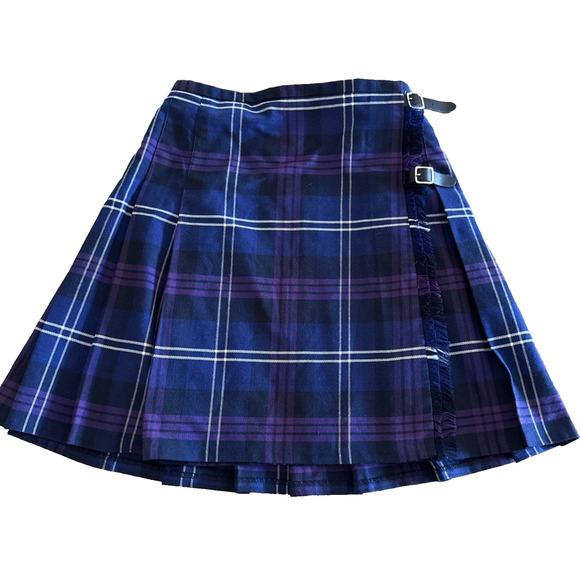 SCOTTISH HIGHLAND The KILT Y 10 PURPLE BLUE WHITE TARTAN PLAID SKIRT Belt Strap - Picture 1 of 6